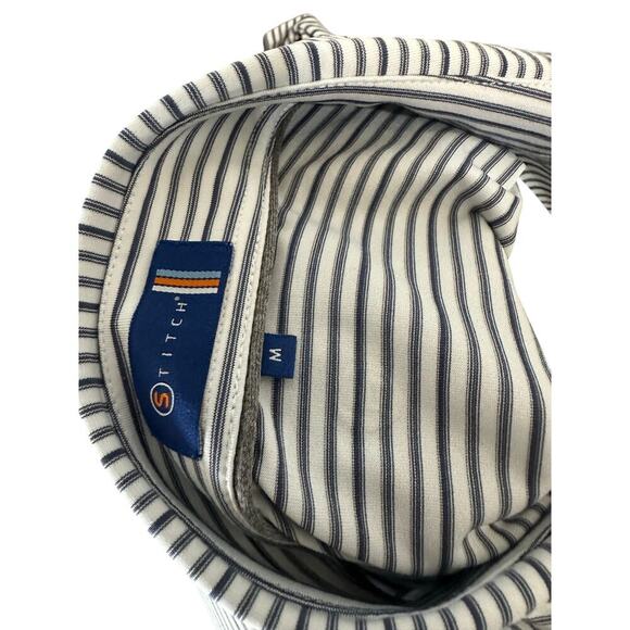 Stitch Mens Medium White/Black Striped Short Sleeve Polo - Picture 5 of 7